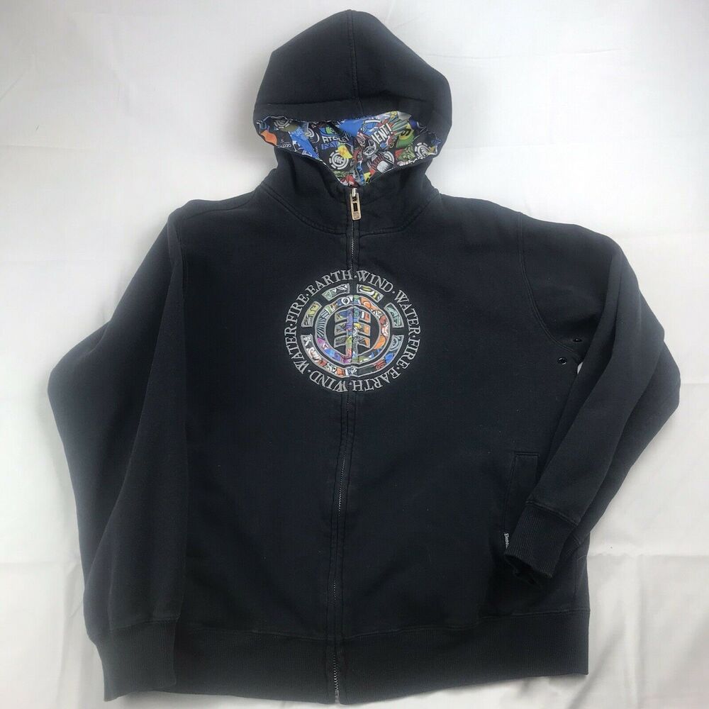 Vintage‎ 90s Element Skateboards Logo Hoodie Size Xl Youth Full Zip Black